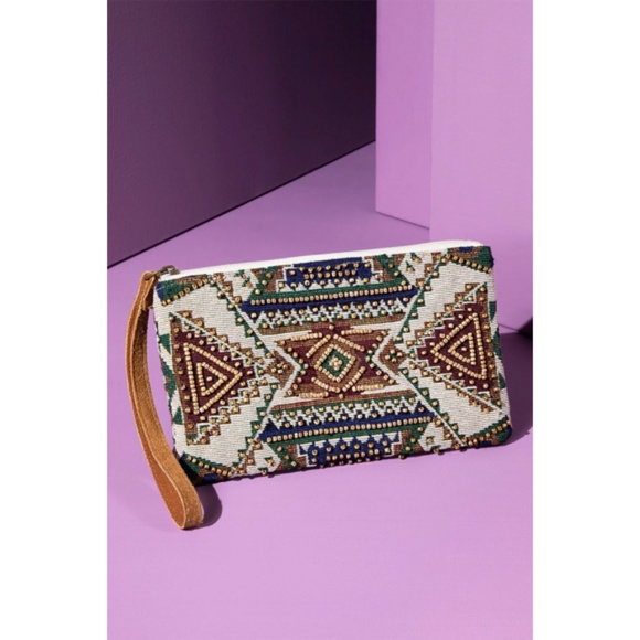 Handmade Cairo Western Boho Ethnic Pattern Beaded Jacquard Wristlet Clutch - Picture 6 of 7